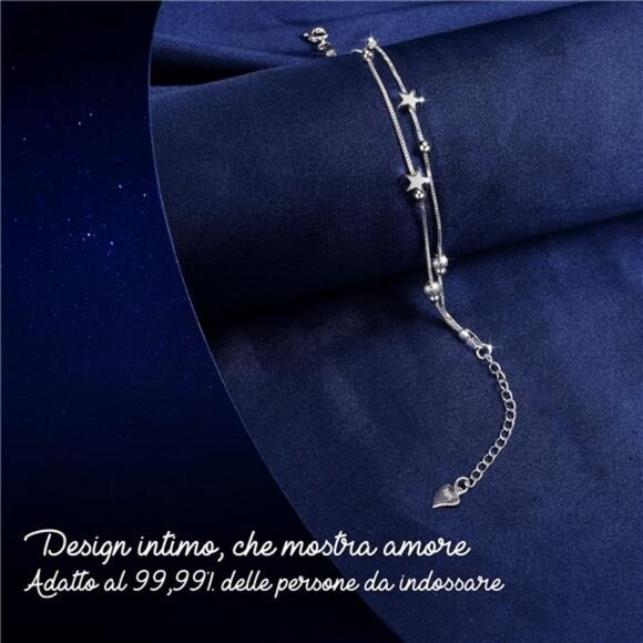 Silver 925 Charm Link Bracelet - Layered Stars & Beads, Adjustable Chain for Wom - Picture 5 of 7